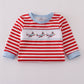 Red airplane embroidery stripe romper