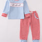Blue airplane embroidery stripe pants set