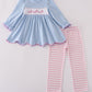 Blue airplane embroidery stripe ruffle pants set