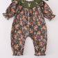 Forest hunting deer embroidery ruffle romper