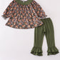 Forest hunting deer embroidery ruffle pants set
