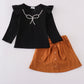 Black pearl bow corduroy skorts set
