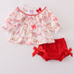 Red bow smocked bloomer set