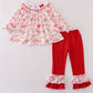 Red bow smocked ruffle pants set