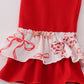 Red bow smocked ruffle pants set