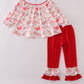 Red bow smocked ruffle pants set