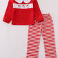 Red santa claus smocked stripe pants set
