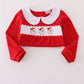Red santa claus smocked stripe pants set