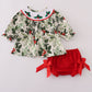 Green holly floral smocked bow bloomer set