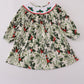 Green holly floral smocked dress