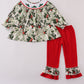 Green holly floral smocked ruffle pants set