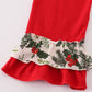 Green holly floral smocked ruffle pants set