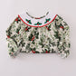 Green holly floral smocked ruffle pants set