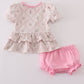 Pink floral print ruffle bloomer set