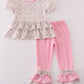 Pink floral print ruffle pants set