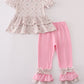 Pink floral print ruffle pants set
