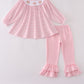 Pink turkey embroidery stripe ruffle pants set