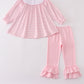 Pink turkey embroidery stripe ruffle pants set