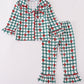 Green bow plaid ruffle pajamas set