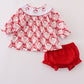 Red santa claus smocked bloomer set