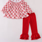 Red santa claus smocked ruffle pants set