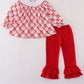 Red santa claus smocked ruffle pants set