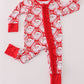 Red santa claus print bamboo pajamas ruffle romper