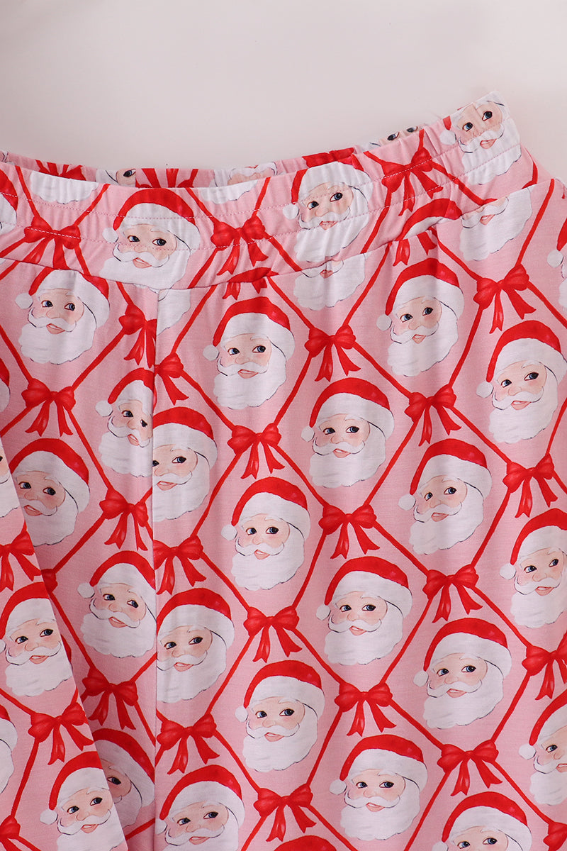 Red santa claus print bamboo mom pajamas  pants set