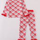 Red santa claus bamboo pajamas ruffle pants set