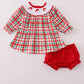 Red santa claus embroidery plaid bloomer set