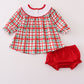 Red santa claus embroidery plaid bloomer set