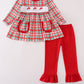 Red santa claus embroidery plaid ruffle pants set