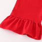 Red santa claus embroidery plaid ruffle pants set