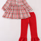 Red santa claus embroidery plaid ruffle pants set