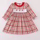 Red santa claus embroidery plaid ruffle dress