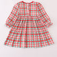 Red santa claus embroidery plaid ruffle dress