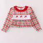 Red santa claus embroidery plaid ruffle dress