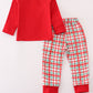 Red santa claus embroidery plaid pants set
