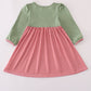 Green reindeer embroidery dress