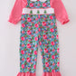 Blue christmas tree smocked ruffle jumpsuit set
