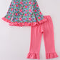 Blue christmas tree smocked ruffle pants set