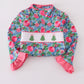 Blue christmas tree smocked ruffle pants set