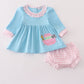 Blue Noah's Ark applique ruffle bloomer set