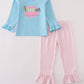 Blue Noah's Ark applique ruffle pants set