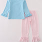 Blue Noah's Ark applique ruffle pants set