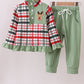 Green christmas reindeer applique pants set