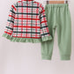 Green christmas reindeer applique pants set