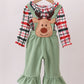 Green christmas reindeer applique ruffle jumpsuit set