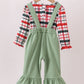 Green christmas reindeer applique ruffle jumpsuit set