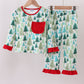 Green christmas tree print ruffle pajamas set